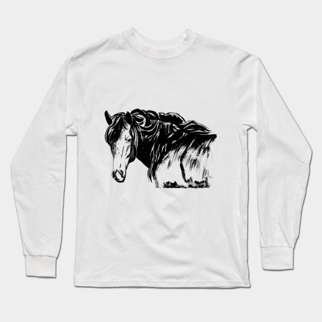 black horse Long Sleeve T-Shirt by VicaVeresk